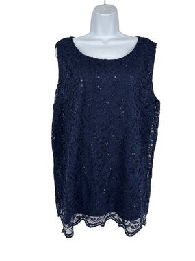 Catherines Navy Blue Lace Sleeveless Tank Top With Sequins Women's Size 22W
